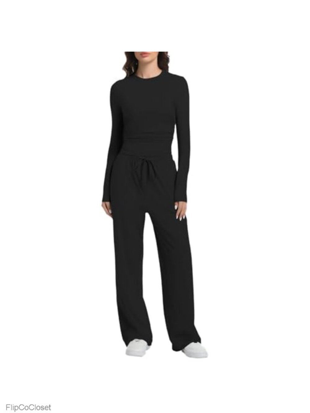 Women's 2-Piece Lounge Set Long Sleeve Top Wide Leg Pants Rayon Spandex